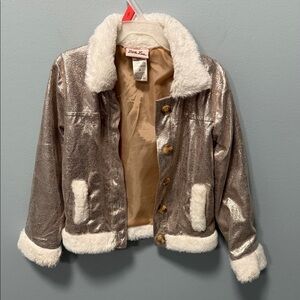 Metallic Kids Jacket with Faux Fur Trim